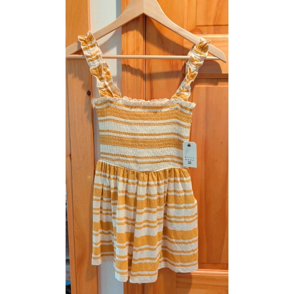 NWT Billabong Women Mustard Cream Striped Ruffle Tank Romper GN403BCO M